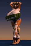  3d_(artwork) annabelle_cow anthro anthroanim armpits big_breasts blonde_hair boots bovine breasts cattle cleavage clothed clothing digital_media_(artwork) female footwear fur hair horn huge_breasts hyper hyper_breasts looking_at_viewer loose_clothing mammal pose shirt shorts simple_background smile solo standing tube_top under_boob wardrobe_malfunction 
