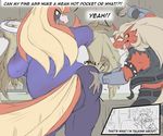  2017 anthro anthro_on_anthro avian blaziken book butt butt_slap canine delphox digital_media_(artwork) duo female hot_pocket invalid_tag male mammal maya_del_phox nintendo pidgeotto pok&eacute;mon slap text video_games zerofox1000 