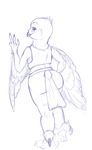  4_fingers ankle_tuft anthro avian back_tuft barefoot beak big_butt biped bird butt cheek_tuft claws clothed clothing digital_drawing_(artwork) digital_media_(artwork) feather_tuft feathered_wings feathers female freckles head_tuft legwear looking_at_viewer looking_back monochrome neck_tuft nose_tuft nyar owl purple_and_white rear_view shirt simple_background sketch smile snowy_owl solo spandex tail_feathers talons tank_top tight_clothing toe_claws toes tuft v_sign walking white_background wide_hips winged_arms wings wrist_tuft yoga_pants 