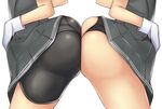  arched_back ass ass-to-ass ass_press bad_anatomy bike_shorts black_panties close-up commentary_request gloves huge_ass kantai_collection kuroshio_(kantai_collection) lower_body multiple_girls oyashio_(kantai_collection) panties pantylines simple_background skirt skirt_lift terakoya thick_thighs thighs underwear white_background white_gloves wide_hips 