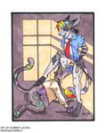  2006 business_suit clothing erection feline hair leash male male/male mammal multicolored_hair necktie panther rainbow_hair rensis riding_crop suit summer_jackal whip 