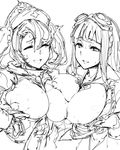  breasts goggles goggles_on_head granblue_fantasy greyscale huge_breasts jessica_(granblue_fantasy) lactation lineart milk monochrome multiple_girls nipples p_(tidoriashi) sketch sophia_(granblue_fantasy) 