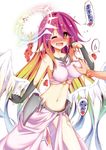  angel_wings blush breast_grab breasts drooling earth0 feathered_wings gloves grabbing halo heart heart-shaped_pupils highres jibril_(no_game_no_life) large_breasts long_hair low_wings magic_circle midriff multicolored_hair navel no_game_no_life open_mouth pink_hair saliva sideboob smile symbol-shaped_pupils tattoo thighhighs translation_request white_wings wing_ears wings yellow_eyes 