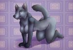  2014 all_fours anthro big_breasts biped black_nose breasts canid canine canis chest_tuft claws featureless_breasts female fur graphite_(artwork) green_eyes grey_fur looking_at_viewer mammal mochashep nipples nude pencil_(artwork) simple_background smile solo traditional_media_(artwork) tuft wolf 