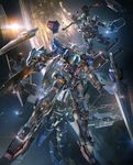  full_armor_gundam gn_arms gundam gundam_00 gundam_exia gundam_thunderbolt gundam_versus highres mecha no_humans realistic science_fiction shield space sword weapon 