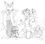  :d antennae armpits bangs bonfire bounsweet breasts collarbone cooking fingernails fire flower full_body gen_7_pokemon gooberman_(kdk5011) grass greyscale hair_flower hair_ornament headband holding kneeling ladle long_hair lurantis mao_(pokemon) monochrome open_mouth orchid_mantis overalls pokemon pokemon_(creature) pokemon_(game) pokemon_sm pouch praying_mantis shoes simple_background small_breasts smile smoke suspenders swept_bangs trial_captain twintails white_background 