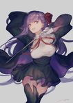  baton bb_(fate)_(all) bb_(fate/extra_ccc) boots cape fate/extra fate/extra_ccc fate_(series) gloves hair_ribbon highres holding holding_wand kouzuki_kei long_hair panties purple_eyes purple_hair ribbon skirt solo thigh_boots thighhighs underwear wand 