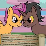  bitterplaguerat blue_eyes dialogue earth_pony english_text equine friendship_is_magic horn horse loki_(bitterplaguerat) mammal my_little_pony pegasus pony scootaloo_(mlp) text wings yellow_eyes 