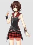  bad_id bad_pixiv_id belt blush brown_eyes brown_hair choker final_fantasy final_fantasy_xv iris_amicitia plaid plaid_skirt short_hair skirt solo wristband yunelala 