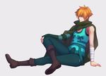  absurdres bad_id bad_pixiv_id boots cape fate/extra fate_(series) green_eyes hair_over_one_eye highres male_focus orange_hair robin_hood_(fate) sitting yunelala 