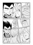  1girl bulma clenched_teeth closed_eyes comic crying dragon_ball dragon_ball_super greyscale hair_tubes hand_on_another's_head monochrome pesogin ponytail smile streaming_tears tears teeth translation_request vegeta what_if wrinkles 