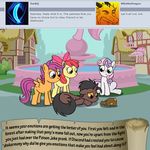  apple_bloom_(mlp) bitterplaguerat blue_eyes dialogue earth_pony english_text equine fan_character feral friendship_is_magic green_eyes horn horse loki_(bitterplaguerat) mammal my_little_pony pegasus pony scootaloo_(mlp) sculpture statue sweetie_belle_(mlp) text unicorn wings yellow_eyes 