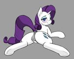  2017 anearbyanimal anus bedroom_eyes blush butt cutie_mark equine female feral friendship_is_magic grey_background hair half-closed_eyes horn looking_at_viewer looking_back mammal my_little_pony presenting pussy rarity_(mlp) seductive simple_background smile solo spread_legs spreading unicorn unicorn_horn 