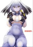  artist_name back_cover bodystocking breasts cover grey_hair highres kemono_friends large_breasts looking_at_viewer number nylon parted_lips shoebill_(kemono_friends) solo yellow_eyes 