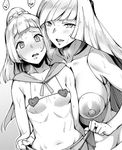 blush bra breasts covered_nipples greyscale heart heart-shaped_pupils huge_breasts lillie_(pokemon) long_hair lusamine_(pokemon) medium_breasts monochrome mother_and_daughter multiple_girls navel nipples open_mouth pokemon pokemon_(game) pokemon_sm ponytail sugarbeat symbol-shaped_pupils underwear very_long_hair 