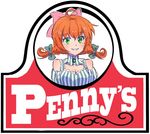  bow brand_name_imitation breasts cleavage cleavage_cutout commentary_request cosplay freckles green_eyes hair_bow hair_ribbon iesupa logo medium_breasts orange_hair parody penny_polendina ribbon rwby short_twintails solo twintails wendy's wendy_(wendy's) wendy_(wendy's)_(cosplay) 