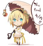  black_choker blonde_hair blue_eyes chibi choker dress edna_(tales) gloves hair_ribbon hairband iwasi-r leg_ribbon looking_at_viewer ribbon short_hair side_ponytail single_glove solo tales_of_(series) tales_of_zestiria umbrella 