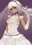  altera_(fate) areolae arm_at_side armpits bare_shoulders blush breasts bridal_gauntlets bridal_veil collarbone covered_navel covered_nipples dark_skin detached_sleeves elbow_gloves evan_yang fate/extella fate/extra fate/grand_order fate_(series) gloves halterneck head_tilt highres light_smile lips looking_at_viewer medium_breasts no_bra purple_background red_eyes see-through short_hair sideboob solo veil white_gloves white_hair 