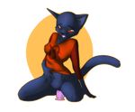  blue_fur bottomless cat clothed clothing dildo feline fur mae_(nitw) mammal masturbation night_in_the_woods red_eyes sex_toy simple_background solo unknown_artist 