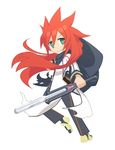  1boy belt cape green_eyes long_hair luke_fon_fabre pants red_hair shoes smile sword tales_of_(series) tales_of_the_abyss weapon 