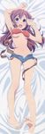  absurdres ass_visible_through_thighs bare_legs barefoot bikini bikini_top bow breasts brown_hair dakimakura feet full_body girlish_number hair_bow highres huge_filesize karasuma_chitose_(girlish_number) long_hair medium_breasts open_fly open_mouth purple_eyes scan short_shorts shorts solo swimsuit toes underboob untied untied_bikini 