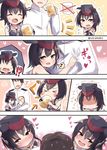  &gt;_&lt; /\/\/\ 1boy 2girls :d =_= admiral_(kantai_collection) alcohol asymmetrical_hair beer beer_mug black_hair blush brown_eyes closed_eyes clothes_grab comic commentary cup drinking drunk eighth_note flying_sweatdrops framed_breasts gloves hair_between_eyes hat headphones heart heart-shaped_pupils highres holding holding_cup i-13_(kantai_collection) i-14_(kantai_collection) kantai_collection looking_at_viewer military military_uniform multiple_girls musical_note naval_uniform neckerchief open_mouth partly_fingerless_gloves sailor_collar school_swimsuit short_hair single_glove sleeveless smile soramuko speech_bubble spoken_musical_note sweatdrop swimsuit symbol-shaped_pupils thumbs_up trembling tsurime twitter_username uniform 