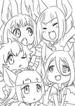  :d :o ;&lt; ^_^ animal_ears arm_up ascot bangs bat_ears bat_wings blunt_bangs blush brown_long-eared_bat_(kemono_friends) chibi closed_eyes common_vampire_bat_(kemono_friends) dot_nose eyebrows eyebrows_visible_through_hair eyelashes facing_another fang fang_out fangs fraternal_myotis_(kemono_friends) fukai_(yas_lions) fur_collar greyscale hair_between_eyes hands_on_another's_head hilgendorf's_tube-nose_bat_(kemono_friends) honduran_white_bat_(kemono_friends) jitome jpeg_artifacts kemono_friends long_hair long_sleeves looking_at_another looking_to_the_side looking_up lying monochrome multiple_girls necktie no_mask on_stomach one_eye_closed open_mouth pleated_skirt shirt short_hair sitting sketch skirt smile standing tareme thick_eyebrows v-shaped_eyebrows wavy_hair wings |d 