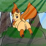 2017 aetherouranos clove eeveelution female feral leafeon looking_at_viewer nintendo pok&eacute;mon pussy smile tongue video_games 