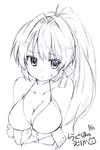 bikini_top breasts cleavage dated greyscale large_breasts long_hair monochrome original ponytail ragho_no_erika swimsuit 