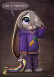  2017 anthro crying disney female fur judy_hopps krrrokozjabrra lagomorph mammal plushie purple_eyes rabbit simple_background solo tears young zootopia 