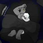  2017 ambiguous_gender anthro armpits bulge canine clothed clothing digital_media_(artwork) duo english_text fur hair humanoid male mammal max_(character) notkastar_(artist) sketch sleeping smile tagme text vertical_bar_eyes zatch_(character) 