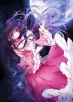  black_hair blouse breasts crying dutch_angle falling frills full_moon houraisan_kaguya long_hair medium_breasts moon night night_sky open_mouth red_eyes rimei skirt sky solo star_(sky) starry_sky tears touhou wide_sleeves 