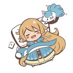  :d alolan_form alolan_vulpix blonde_hair blue_dress blush_stickers cellphone charlotta_fenia chibi closed_eyes crossover dratini dress from_above full_body gen_1_pokemon granblue_fantasy long_hair looking_at_another lying motion_lines o_(rakkasei) on_back open_mouth outstretched_arms phone pillow pointy_ears pokemon pokemon_(creature) pokemon_go puffy_short_sleeves puffy_sleeves short_sleeves sleeping smartphone smile solid_oval_eyes spread_arms very_long_hair vulpix white_background 