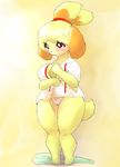  animal_crossing anthro blush bottomless breasts camel_toe canine clothed clothing dog female isabelle_(animal_crossing) mammal nintendo panties shih_tzu solo standing thick_thighs underwear unp video_games 
