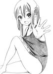  blush greyscale k-on! looking_at_viewer monochrome nakano_azusa open_mouth ragho_no_erika school_swimsuit simple_background solo swimsuit white_background 