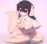  4_breasts anthro big_breasts blush breasts canine female kneeling looking_at_viewer mammal multi_breast muscular nipples nude solo unp 