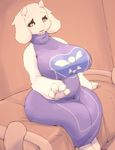  anthro blush caprine clothed clothing female goat looking_at_viewer mammal open_mouth sitting slightly_chubby smile solo toriel undertale unp video_games wide_hips 