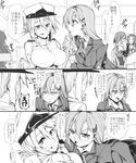  6+girls ashigara_(kantai_collection) blush breasts comic female_admiral_(kantai_collection) gloves greyscale hat highres jintsuu_(kantai_collection) kage_(kagetuki00) kantai_collection large_breasts military military_uniform monochrome multiple_girls naval_uniform ooi_(kantai_collection) ponytail remodel_(kantai_collection) sendai_(kantai_collection) suzuya_(kantai_collection) translated uniform 