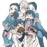  =_= black_hair blush child closed_eyes crossed_legs dog drooling eugenio2nd glasses gloves hair_over_one_eye hand_on_another's_hip holding_hands ice_skates jewelry katsuki_yuuri male_focus medal multiple_boys multiple_persona necktie necktie_on_head open_mouth ring scarf silver_hair sitting sitting_on_lap sitting_on_person skates smile vicchan viktor_nikiforov younger yuri!!!_on_ice 