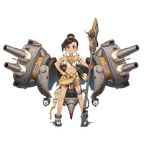  anchor armband bandeau beads black_hair brown_eyes brown_hair chain cu_(fsy84738368) earrings full_body gold hair_bun jewelry looking_at_viewer mecha_musume midriff official_art personification polearm rigging searchlight spear thai_flag thonburi_(zhan_jian_shao_nyu) traditional_clothes transparent_background turret weapon zhan_jian_shao_nyu 
