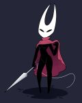  2019 4_fingers absurd_res anthro arthropod breasts cape clothing digital_media_(artwork) featureless_breasts featureless_crotch female grey_background hi_res holding_object holding_weapon hollow_knight hornet hornet_(hollow_knight) hymenopteran insect melee_weapon miscon simple_background solo standing sword video_games wasp weapon 