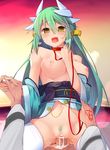  breasts censored cum fate/grand_order horns kiyohime_(fate/grand_order) nipples no_bra nopan open_shirt penis pubic_hair pussy pussy_juice sex tagme tattoo thighhighs 