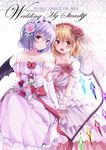  :d alternate_costume bangs bare_shoulders bat_wings blonde_hair blush bouquet bow bridal_veil closed_mouth collaboration collarbone cover cover_page cursive dress earrings elbow_gloves eyebrows_visible_through_hair flandre_scarlet flower gloves hair_between_eyes hair_flower hair_ornament hairband hand_on_another's_arm heart heart_necklace highres hyurasan jewelry kure~pu lavender_hair looking_at_viewer multiple_girls open_mouth pink_flower pink_rose purple_dress rainbow_order red_bow red_eyes red_flower red_rose remilia_scarlet ring rose shiny shiny_hair short_hair siblings sisters smile strapless strapless_dress touhou veil wedding_band wedding_dress white_background white_gloves wings 