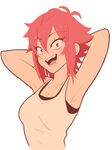  aizawa_tomo armpits arms_behind_back hair_between_eyes looking_at_viewer open_mouth red_eyes red_hair sally_(luna-arts) short_hair smile solo spiked_hair tank_top tomo-chan_wa_onna_no_ko upper_body white_background wide-eyed 