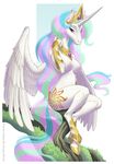  2017 anthro areola breasts cutie_mark equine feathered_wings feathers female friendship_is_magic hair hi_res horn long_hair looking_at_viewer loupgarou mammal multicolored_hair my_little_pony nipples princess_celestia_(mlp) solo white_feathers winged_unicorn wings 