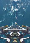  beach_umbrella cable cloud floating from_above highres holding holding_umbrella ocean original science_fiction space space_station spacesuit structure tsukuba_masahiro umbrella zero_gravity 