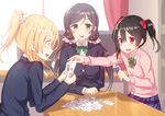  ayase_eli black_hair blazer blonde_hair blue_eyes blush card cardigan fang green_eyes hiraga_matsuri jacket love_live! love_live!_school_idol_project low_twintails multiple_girls old_maid open_mouth otonokizaka_school_uniform playing_card ponytail purple_hair red_eyes school_uniform short_hair toujou_nozomi twintails yazawa_nico 