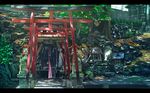  dappled_sunlight inari kusakabe_(kusakabeworks) lantern leaf letterboxed multiple_torii no_humans original real_world_location rock scenery shrine shrine_bell statue sunlight tokyo_(city) torii tree 