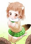  :0 :o animal_ears ankle_boots beige_legwear beige_sweater black-tailed_prairie_dog_(kemono_friends) blush boots bow bowtie brown_eyes eyelashes fingernails full_body fur_collar grass green_bow green_neckwear green_ribbon green_skirt hole jpeg_artifacts kemono_friends light_brown_hair long_sleeves looking_at_viewer muu_rian open_mouth outdoors plaid plaid_skirt plant pleated_skirt prairie_dog_ears prairie_dog_tail ribbon seiza shadow sharp_fingernails shiny shiny_clothes shiny_hair shiny_skin shoe_ribbon shoe_soles short_hair sitting skirt soil solo sweater tail tareme thighhighs v-shaped_eyebrows white_background white_footwear zettai_ryouiki 