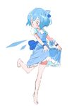  :| alternate_eye_color ascot bare_legs barefoot black_eyes blue_bow blue_dress blue_hair blush bow cirno closed_mouth collared_shirt dress expressionless eyebrows frilled_dress frills full_body hair_bow ice ice_wings leg_lift looking_down looking_to_the_side motsuni_(artist) pinafore_dress puffy_short_sleeves puffy_sleeves shirt short_hair short_sleeves simple_background skirt_hold solo standing standing_on_one_leg tareme tiptoes toes touhou white_background white_shirt wing_collar wings 